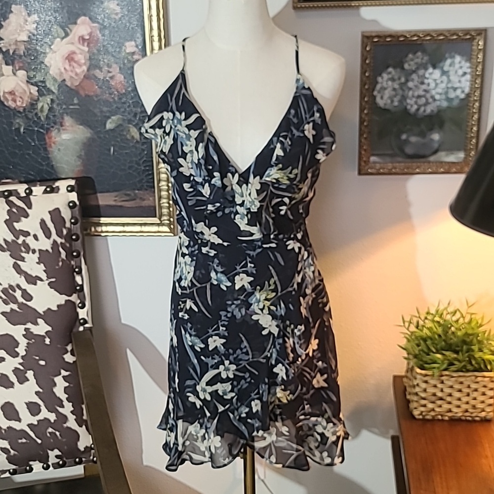 Lulus Fun Floral Halter Ruffle Sheer Summer Dress